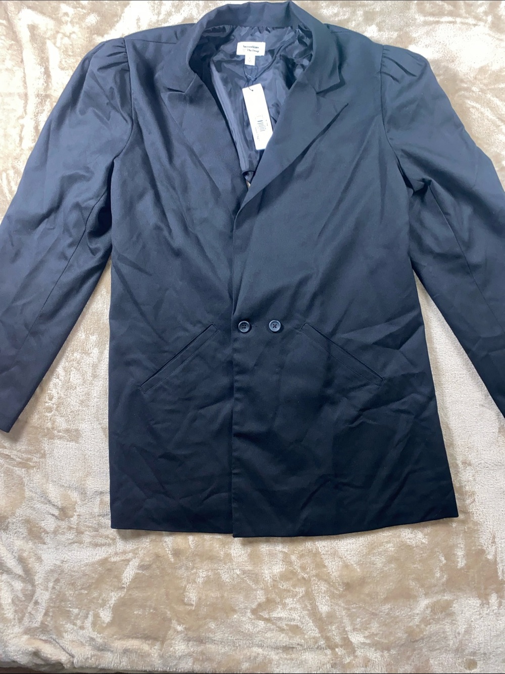 NWT The drop Classic Black Women's Double-Breasted Blazer with cutout back